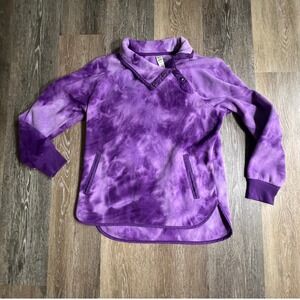 GreenTea Fleece Pullover Women Small Purple Tie Dye Snap Neck Long Sleeve